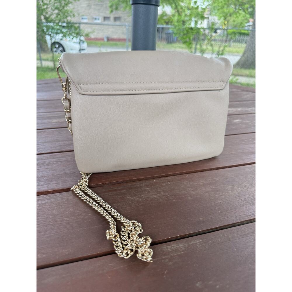 Beige Crossbody Shoulder Bag Gold Chain Strap Flap Clasp Faux Leather - Picture 2 of 13